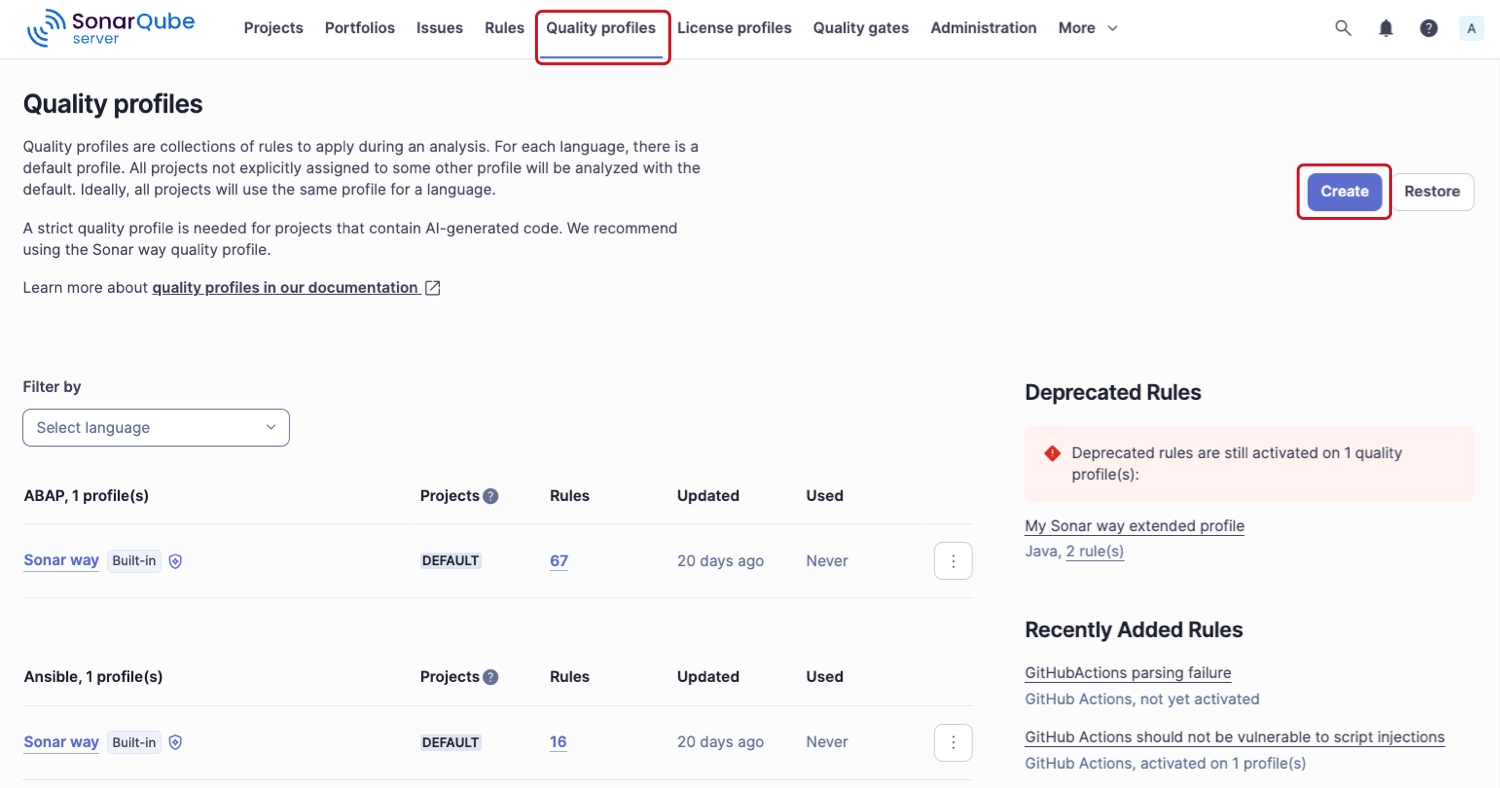 Create a new quality profile